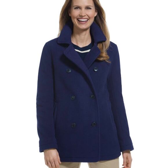 L.L. Bean Classic Double Breasted Peacoat Deepest Blue Navy sz Small 2 4 6 - Picture 1 of 14